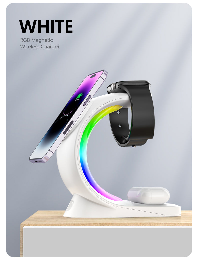 4 In 1 Magnetic Wireless Charger Fast Charging For Smart Phone Atmosphere Light Charging Station
