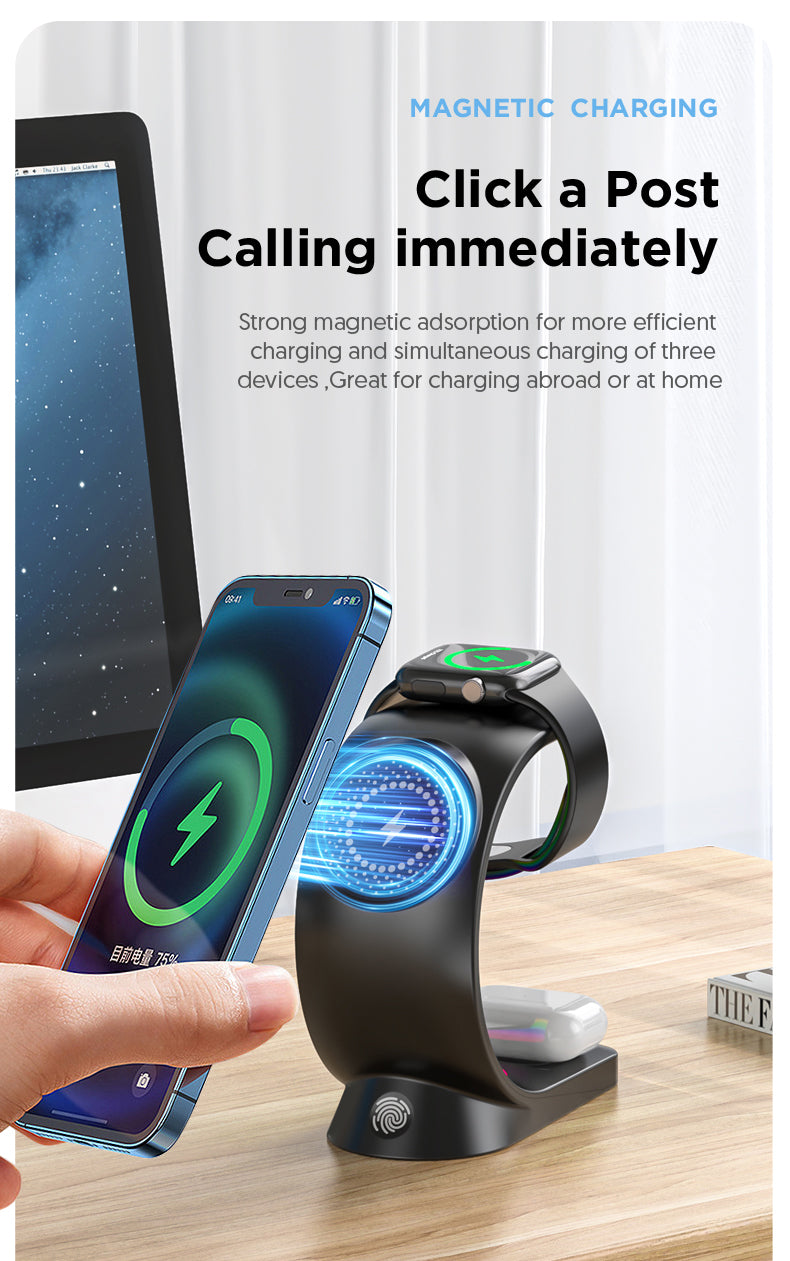 4 In 1 Magnetic Wireless Charger Fast Charging For Smart Phone Atmosphere Light Charging Station