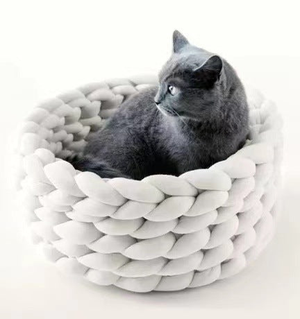 Cat House Cushion Soft Long Plush Warm Pet Mat Cute Kennel Cat Sleeping Basket Bed Round Fluffy Comfortable Touch