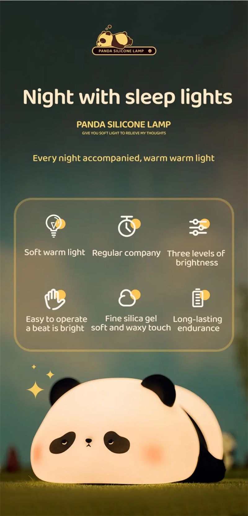 3 Style Panda Night Lights For Kids Cute Animal Silicone Timing Rechargeable Lamp Cartoon Panda Bedroom Decoration