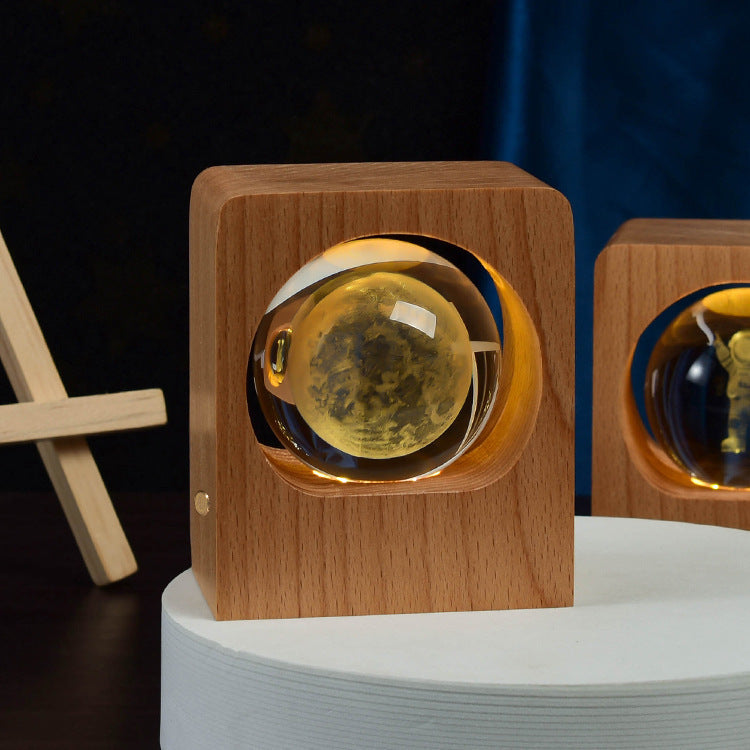 For Kid Beech Crystal Ball Night Light 3D Laser Engraving LED Nightlights USB Dimmable Lamp
