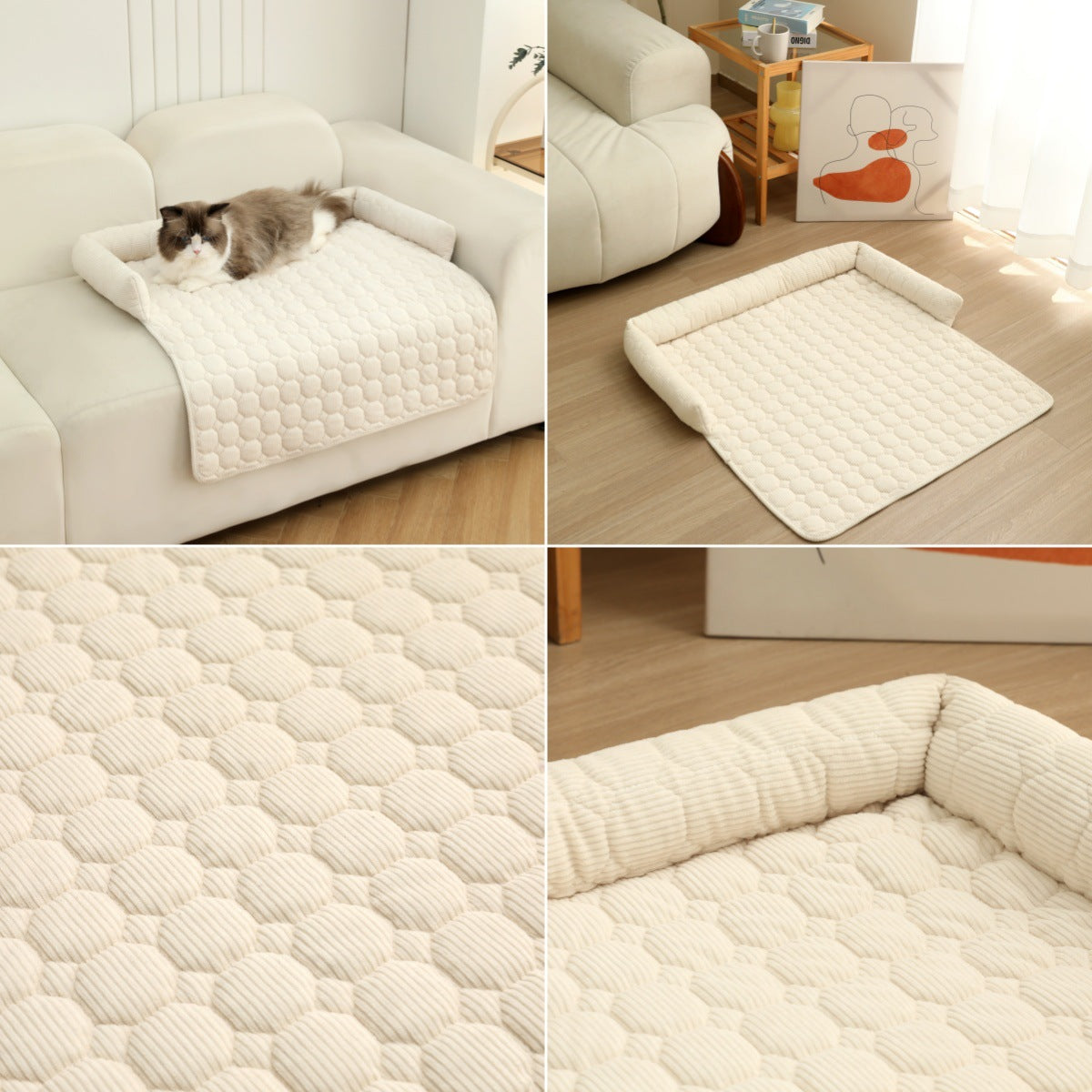 Corduroy Pet Dog Cat Bed Blanket Mat With Neck Pillow Thicken Soft Dog Bed Pad Calming Nest Couch Sofa Bed For Home Car Outdoor