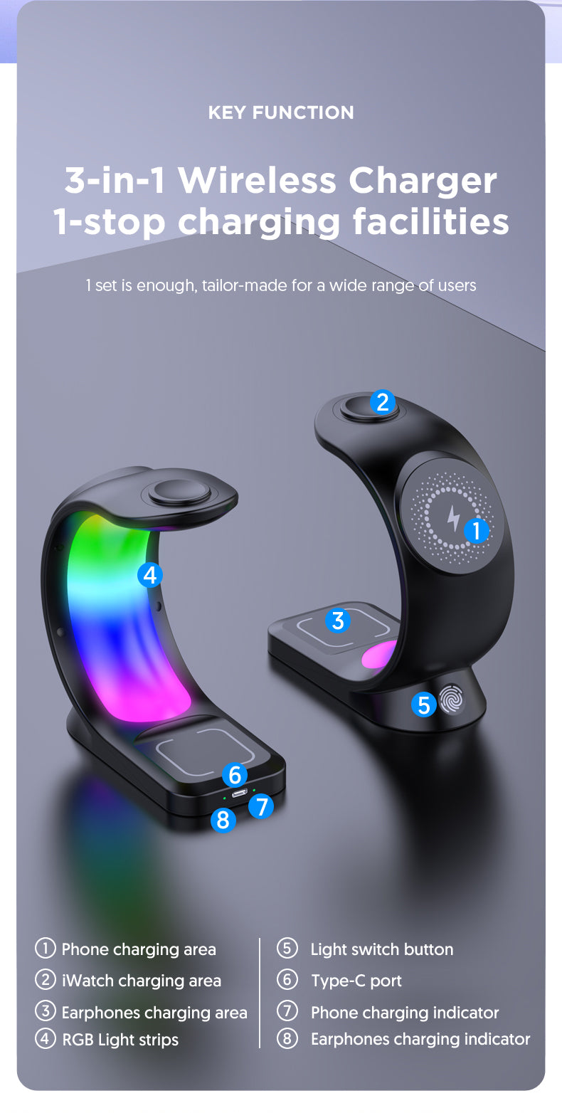 4 In 1 Magnetic Wireless Charger Fast Charging For Smart Phone Atmosphere Light Charging Station