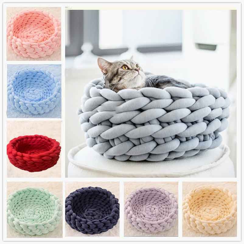 Cat House Cushion Soft Long Plush Warm Pet Mat Cute Kennel Cat Sleeping Basket Bed Round Fluffy Comfortable Touch