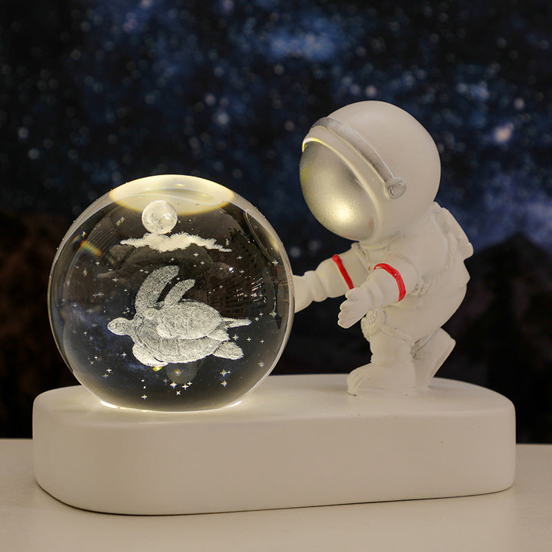 Glowing Planetary Galaxy Astronaut Crystal Ball Night Lights USB Power Warm Bedside Light