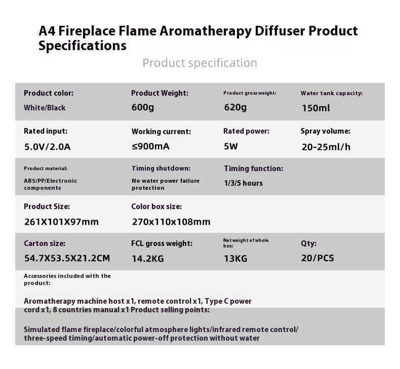 Flame Aromatherapy Machine Colorful Essential Oil Diffuser Home Large Fog Volume Flame Humidifier 3D Flame Fireplace Machine