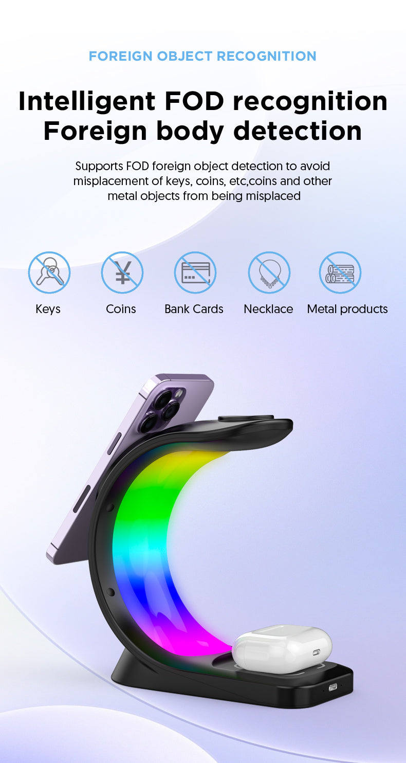 4 In 1 Magnetic Wireless Charger Fast Charging For Smart Phone Atmosphere Light Charging Station
