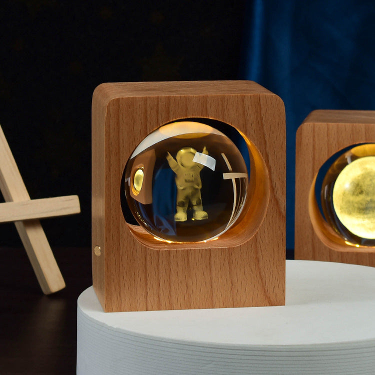 For Kid Beech Crystal Ball Night Light 3D Laser Engraving LED Nightlights USB Dimmable Lamp