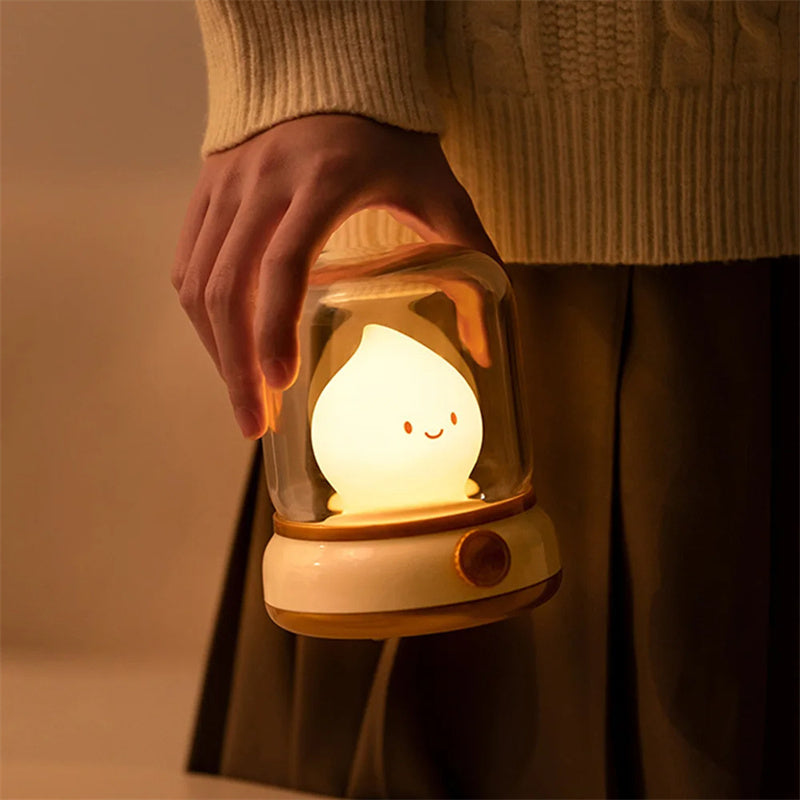 Retro Small Night Lamp for Kid Bedroom Mini Desktop LED Cute Night Lamp Creative USB Rechargeable Portable Cartoon Table Lamp