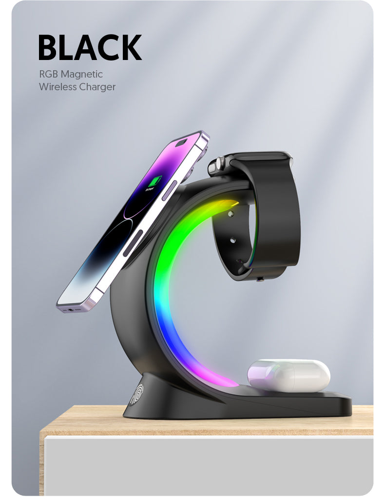 4 In 1 Magnetic Wireless Charger Fast Charging For Smart Phone Atmosphere Light Charging Station