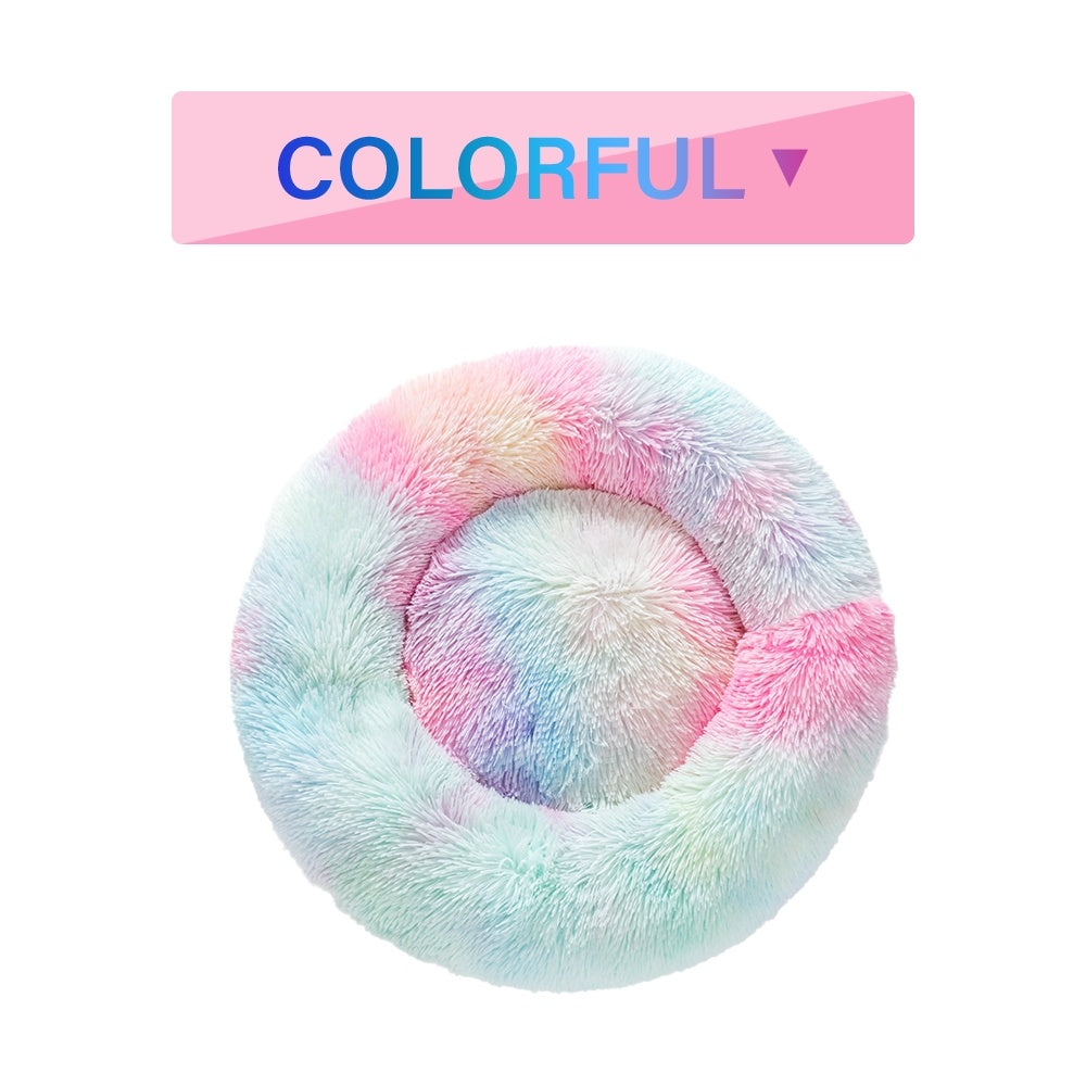 Fluffy Donut Dog and Cat Bed Warm Soft Long Plush Pet Cushion Washable Pet Sofa Mat
