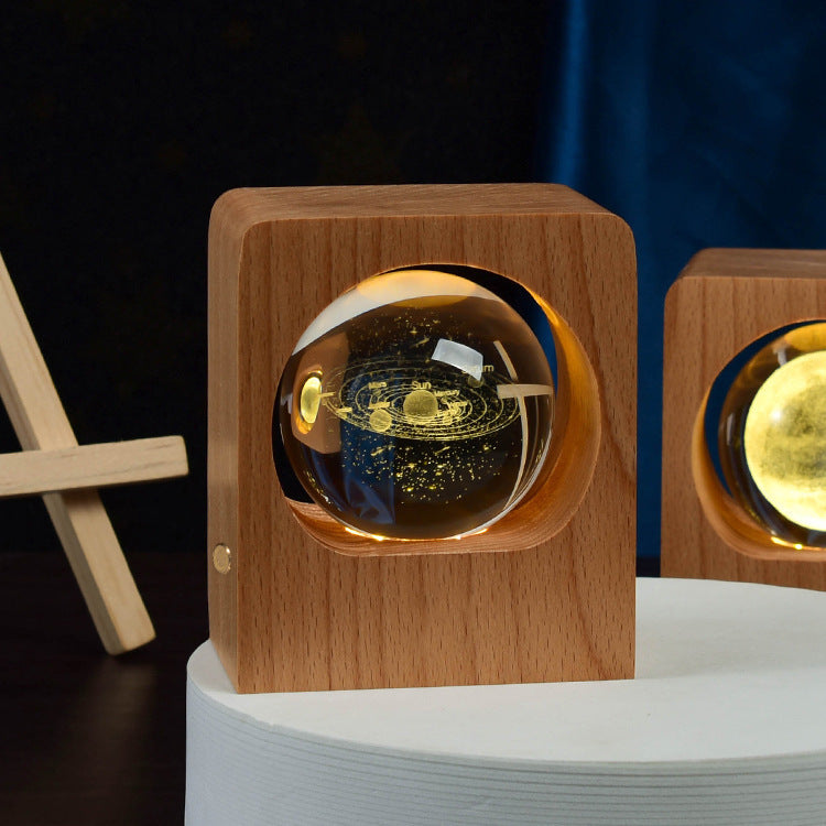 For Kid Beech Crystal Ball Night Light 3D Laser Engraving LED Nightlights USB Dimmable Lamp
