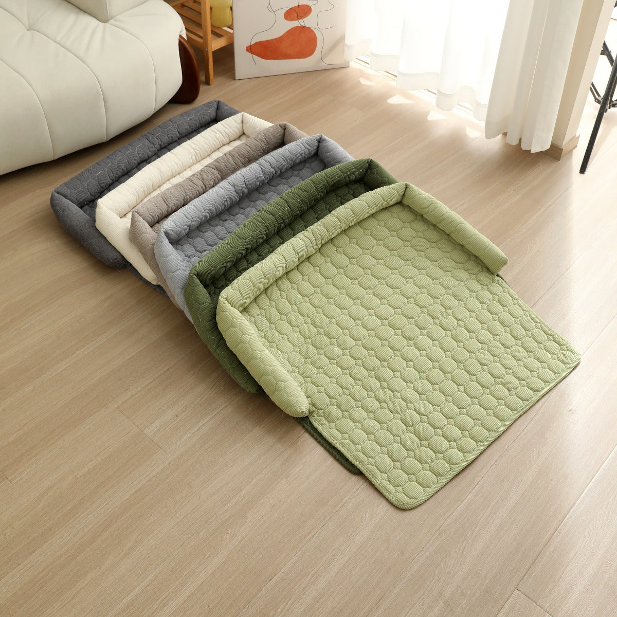Corduroy Pet Dog Cat Bed Blanket Mat With Neck Pillow Thicken Soft Dog Bed Pad Calming Nest Couch Sofa Bed For Home Car Outdoor