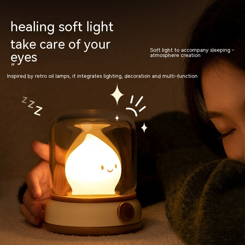 Retro Small Night Lamp for Kid Bedroom Mini Desktop LED Cute Night Lamp Creative USB Rechargeable Portable Cartoon Table Lamp