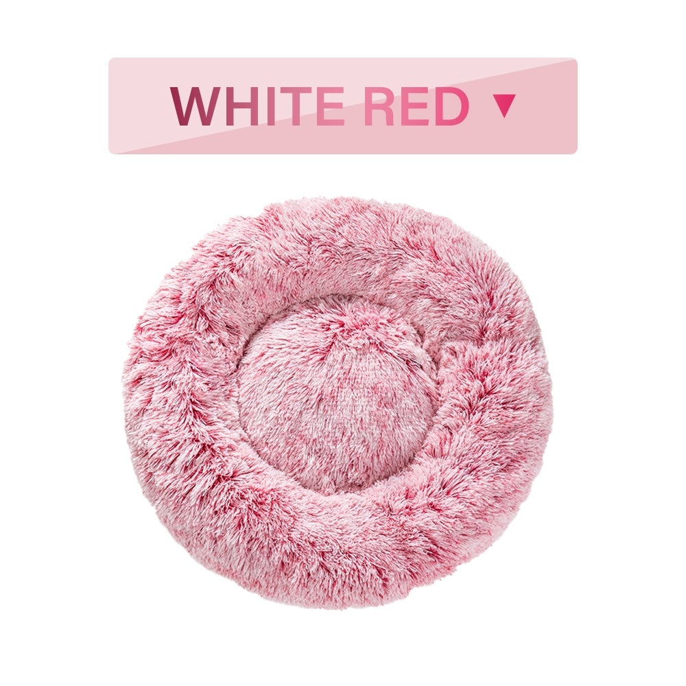 Fluffy Donut Dog and Cat Bed Warm Soft Long Plush Pet Cushion Washable Pet Sofa Mat