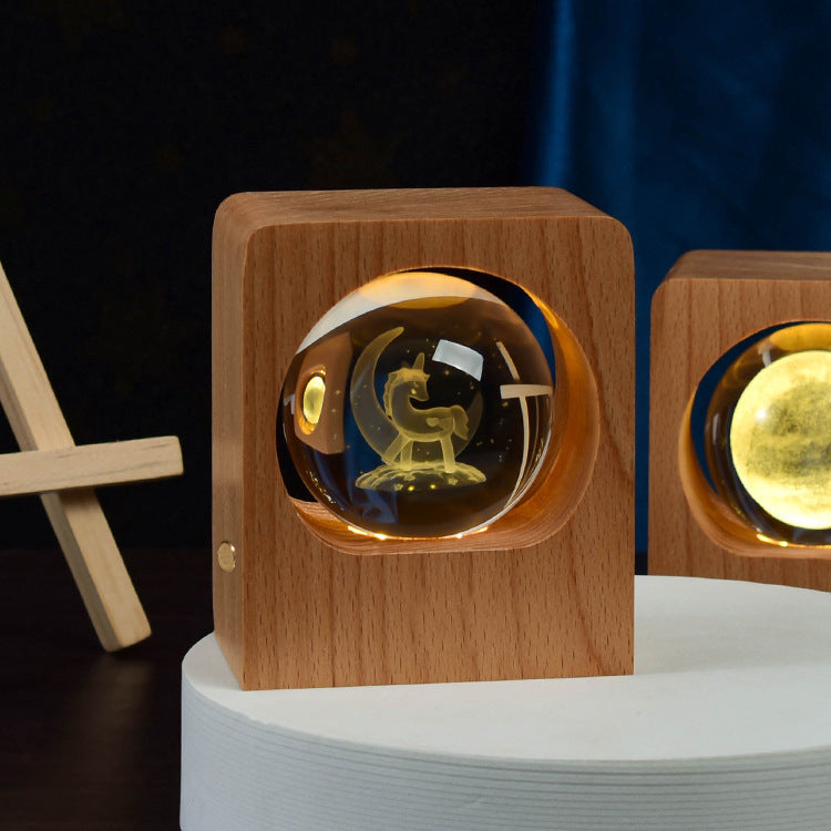 For Kid Beech Crystal Ball Night Light 3D Laser Engraving LED Nightlights USB Dimmable Lamp