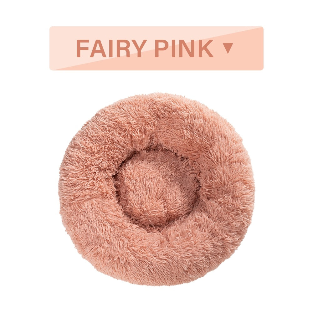 Fluffy Donut Dog and Cat Bed Warm Soft Long Plush Pet Cushion Washable Pet Sofa Mat