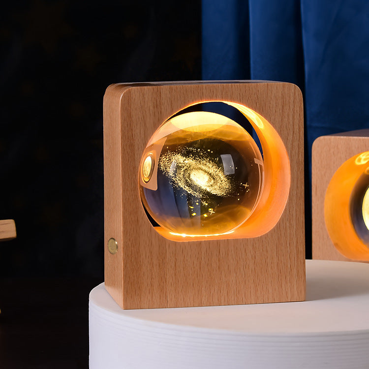 For Kid Beech Crystal Ball Night Light 3D Laser Engraving LED Nightlights USB Dimmable Lamp
