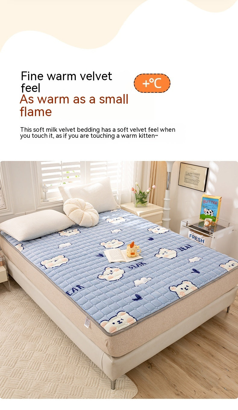 Thick Milk Fiber Mattress Quilted Bed Protection Cushion Anti-static Fleece-lined Mattress Cushion