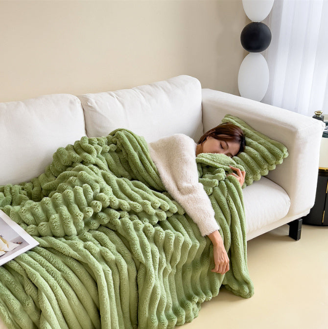 Soft Wind Bubble Velvet Blanket Warm Solid Rabbit Fur Blankets Double-sided