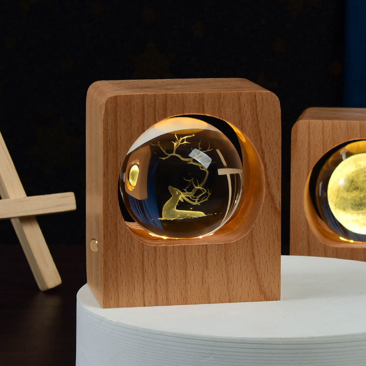 For Kid Beech Crystal Ball Night Light 3D Laser Engraving  LED Nightlights USB Dimmable Lamp