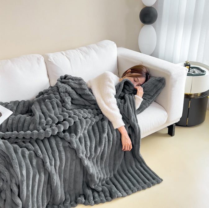Soft Wind Bubble Velvet Blanket Warm Solid Rabbit Fur Blankets Double-sided