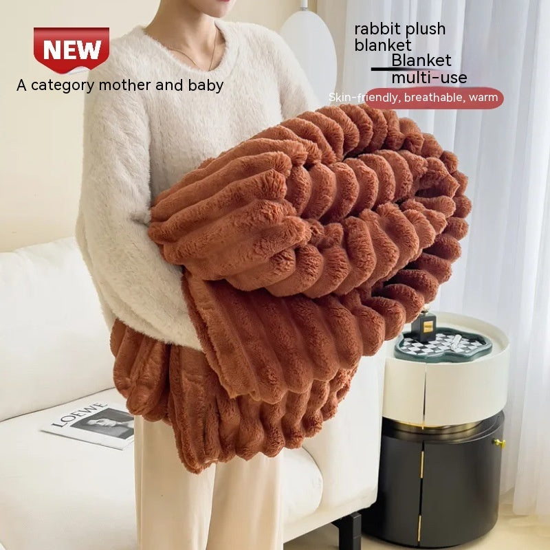 Soft Wind Bubble Velvet Blanket Warm Solid Rabbit Fur Blankets Double-sided
