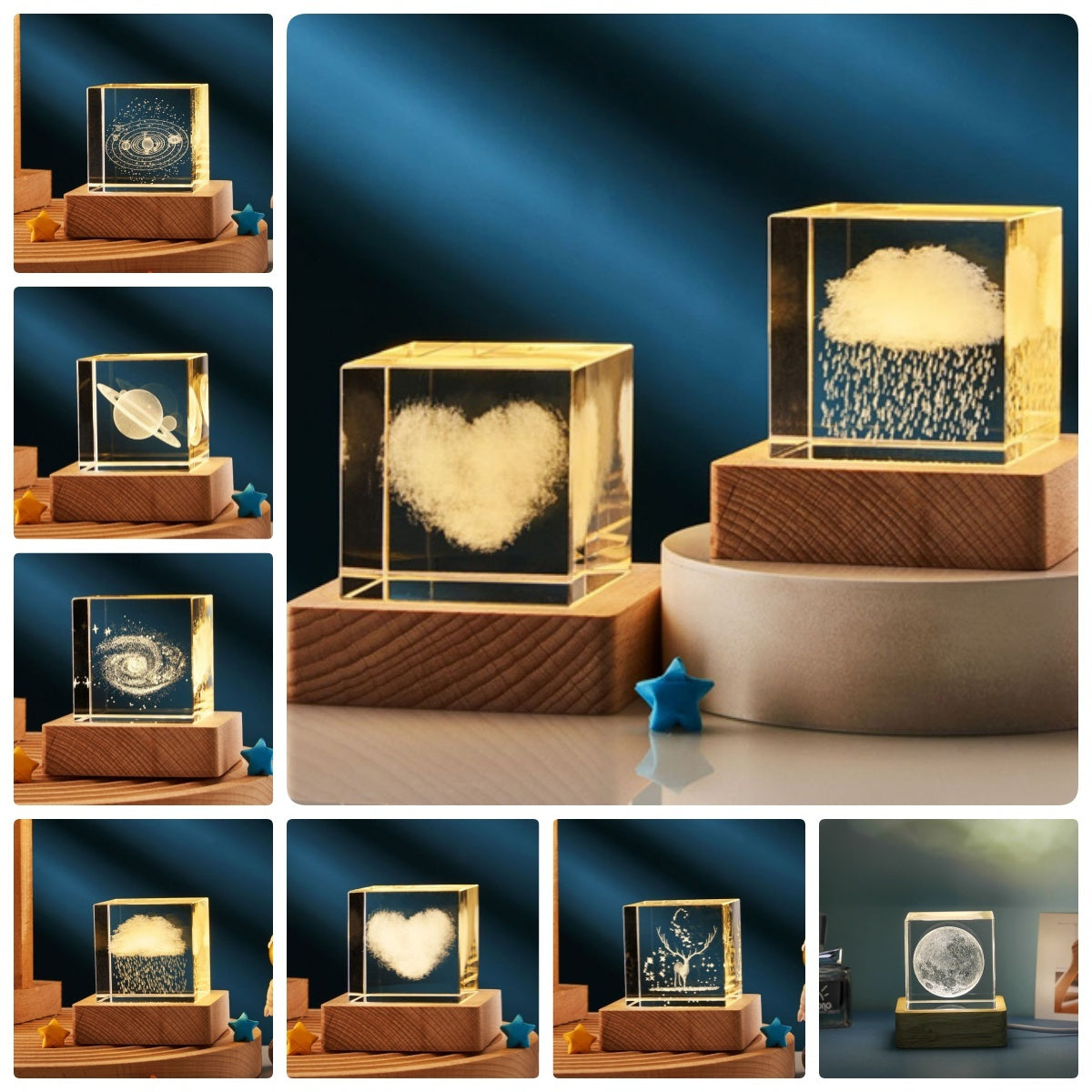 3D Transparent Crystal Cube Desktop Decoration Small Night Lamp Bedroom For Kids Party Children Birthday Gifts