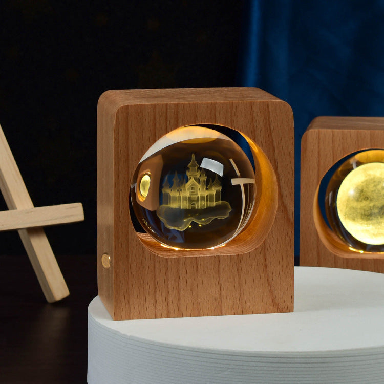 For Kid Beech Crystal Ball Night Light 3D Laser Engraving  LED Nightlights USB Dimmable Lamp