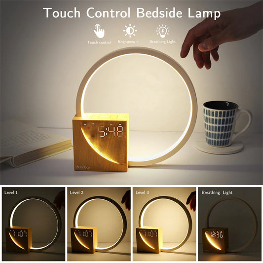 Bedside Lamp Touch Table Lamp With Natural Sounds, Desk Lamp With Alarm Clock, Touch Control 3 Levels Brightness